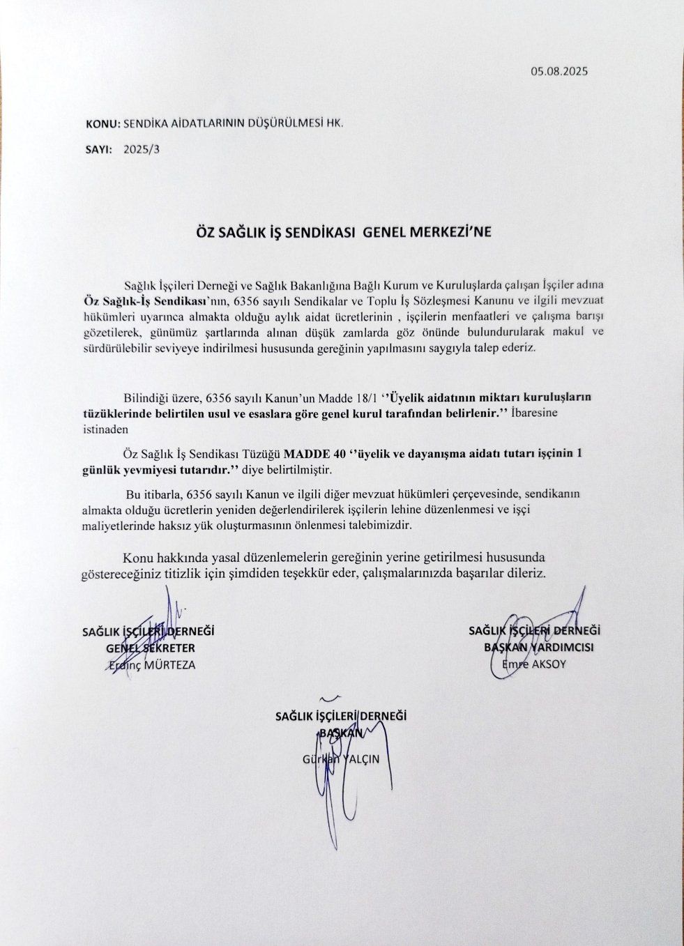 Öz Sağlık İş Sendikası’ndan aidatların düşürülmesi talep edildi