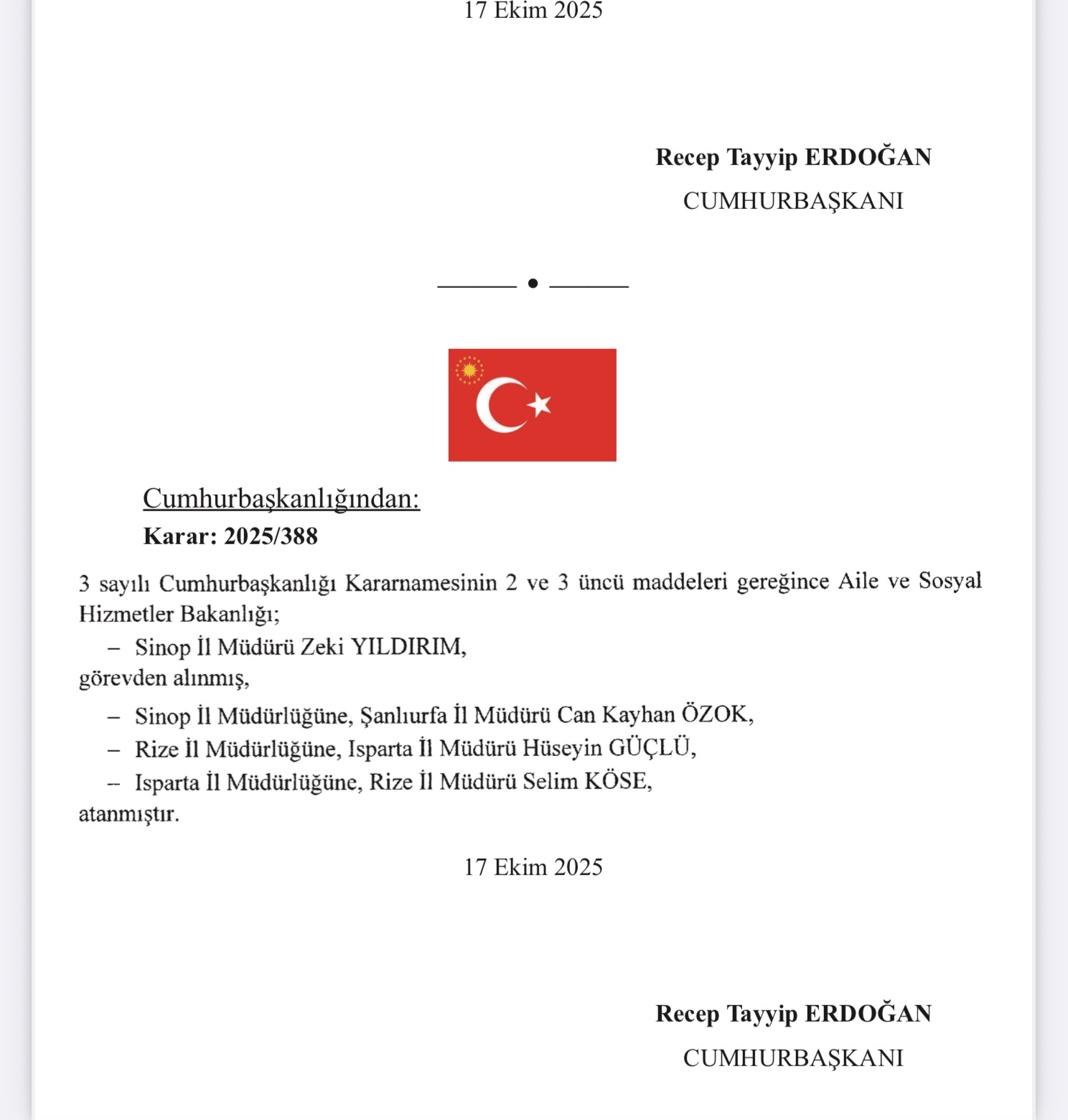 Aile ve Sosyal Hizmetler Bakanlığı’nda Üst Düzey Görev Değişikliği