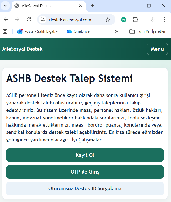ASHB Destek Talep Sistemi yayında!
